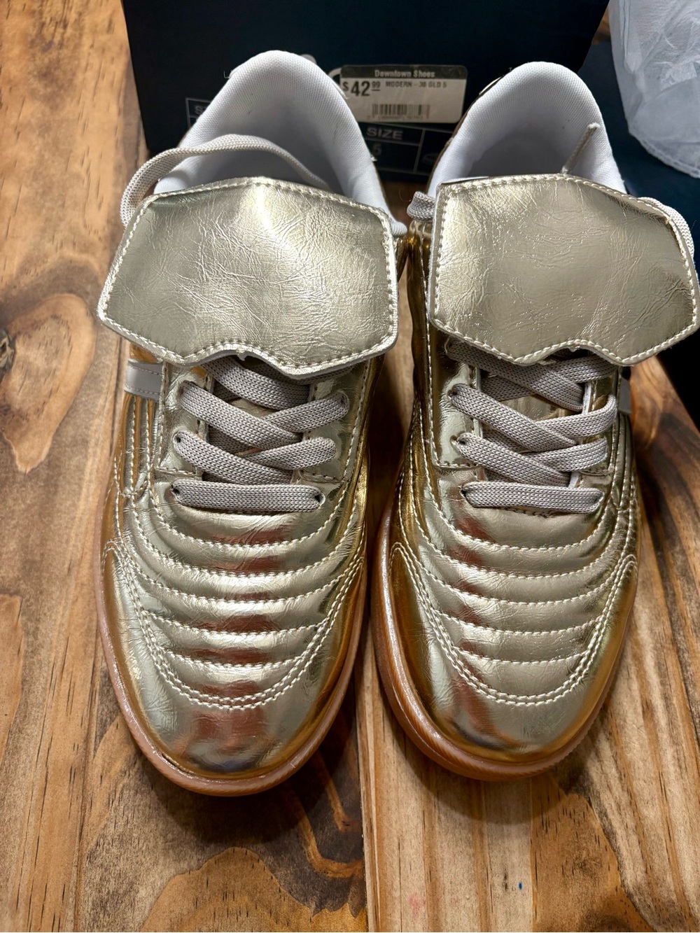 Women’s Metallic Gold Lace-Up Sneakers with Strap